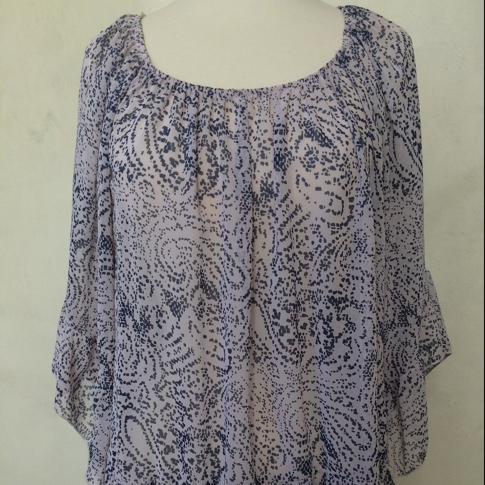 Wallpapher printed bell sleeve blouse with ruffle